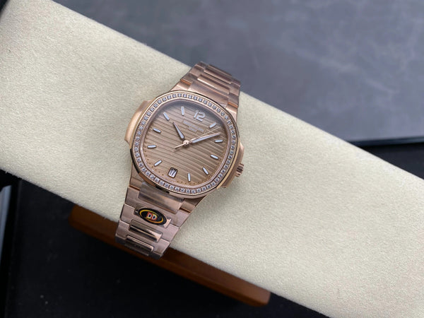 Patek Philippe Nautilus 34mm Pink Gold Case Diamond Bezel