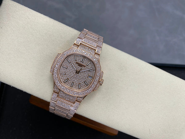 Patek Philippe Nautilus 35mm Diamond Dial Pink Gold Full Diamond