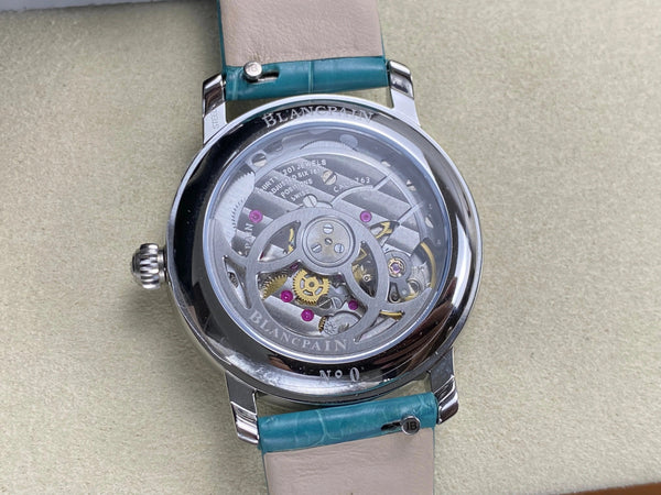 Blancpain's Ladybird 35mm White Blue Dial Diamond Bezel Crocodile Leather