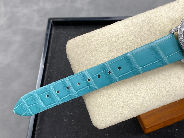 Blancpain's Ladybird 35mm White Blue Dial Diamond Bezel Crocodile Leather