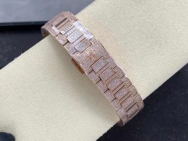 Patek Philippe Nautilus 35mm Diamond Dial Pink Gold Full Diamond