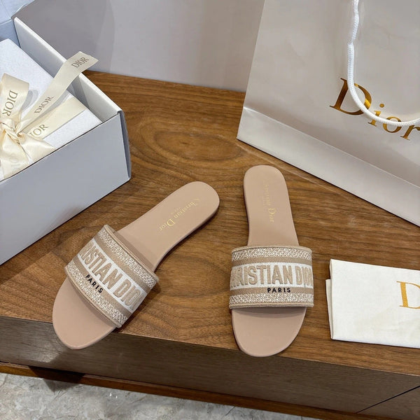 CD 26s Embroidered Sandals Canvas Cowhide 685496