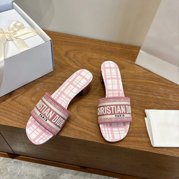 CD 26s Embroidered Sandals 45 Striped Pattern Canvas Cowhide 685549