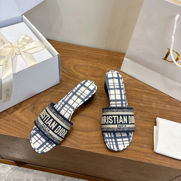 CD 26s Embroidered Sandals 45 Striped Pattern Canvas Cowhide 685549