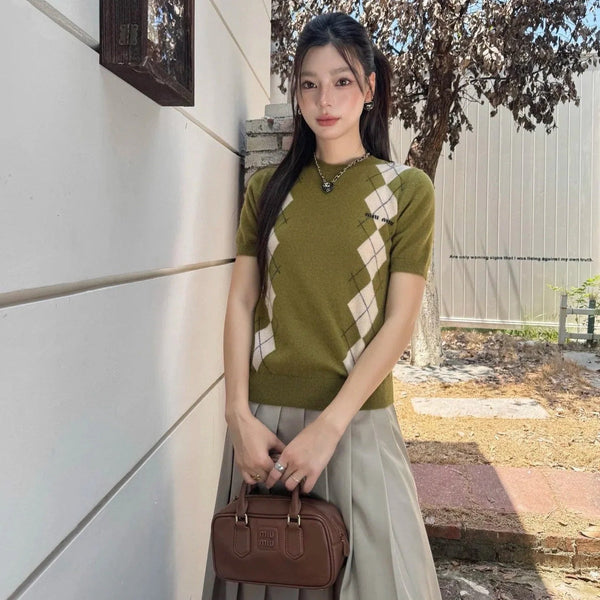 MIUMIU SHORT-SLEEVE KNIT TOP STYLE 367