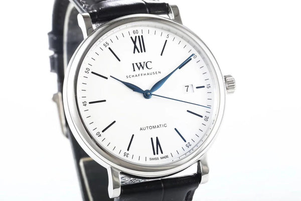 IWC Portofino 40mm White Dial Blue Numerals Black Leather
