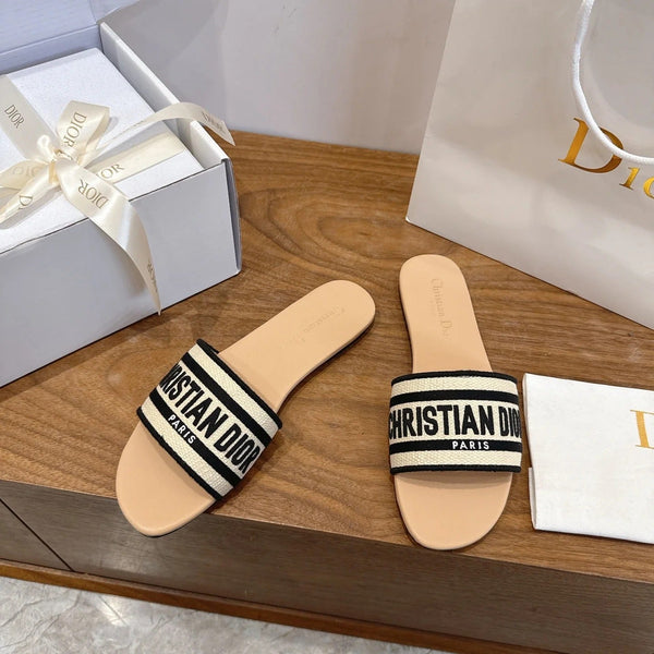 CD 26s Embroidered Sandals Canvas Cowhide 685464