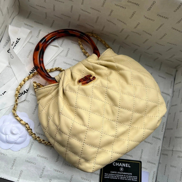 Chanel 2026 Tortoiseshell Handle Mini Bag 25cm Beige Lambskin
