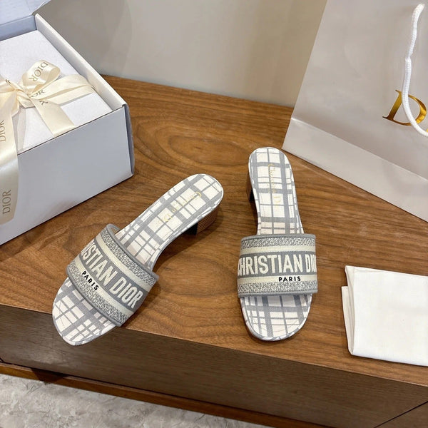 CD 26s Embroidered Sandals 45 Striped Pattern Canvas Cowhide 685549