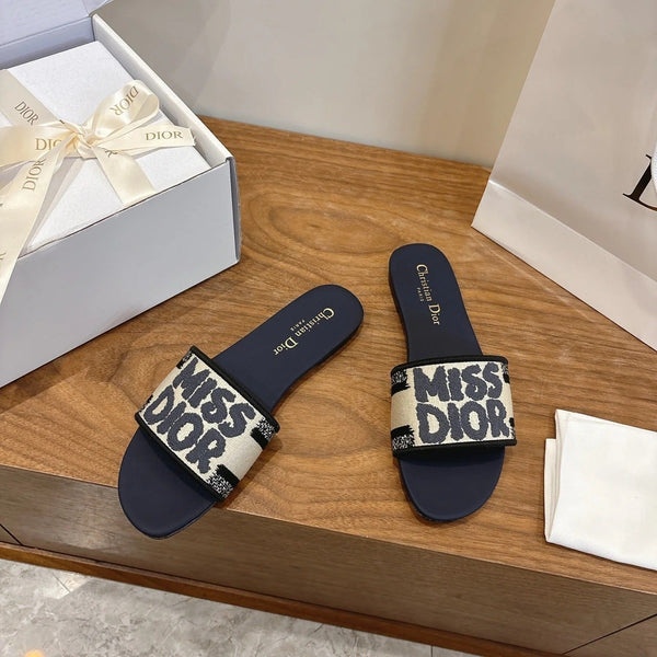 CD 26 Flat Sandals Miss Dior Canvas Cowhide 685462