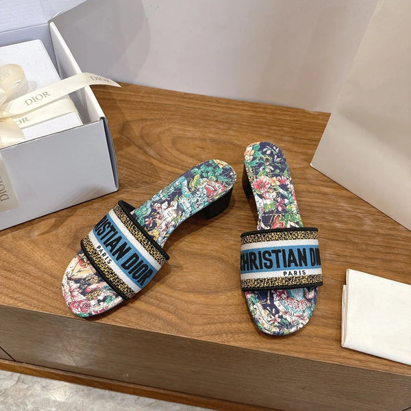 CD 26s Flower Flat Sandals 45 Canvas Cowhide 685487