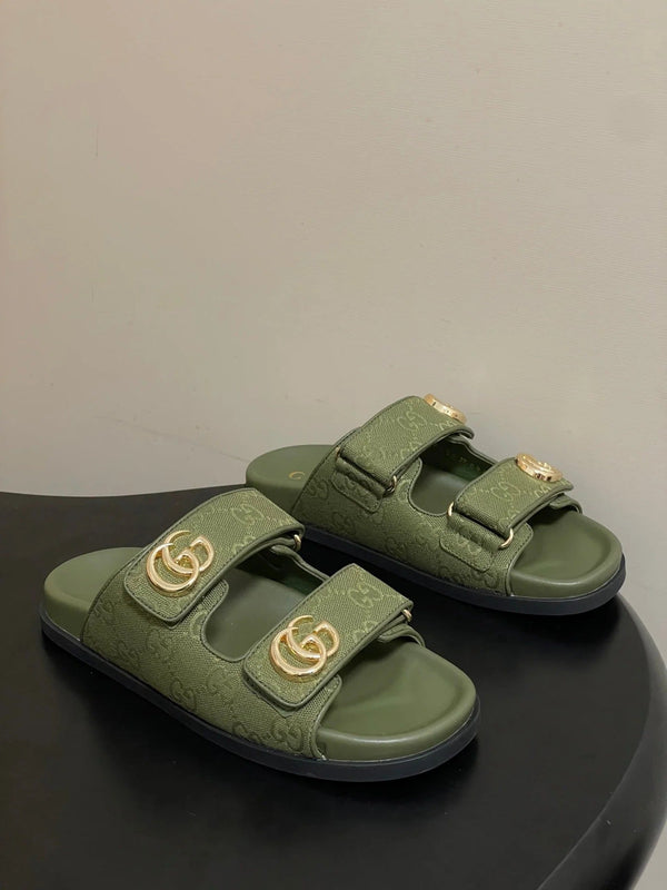 GG 26ss Platform Slippers Monogram Canvas Sheepskin
