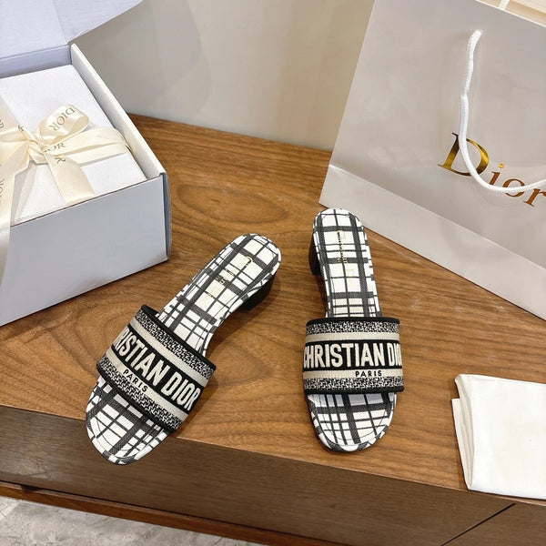 CD 26s Embroidered Sandals 45 Striped Pattern Canvas Cowhide 685549