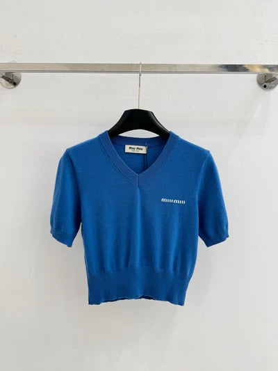 Miu 2026 T-shirt col V manches courtes Laine 341139
