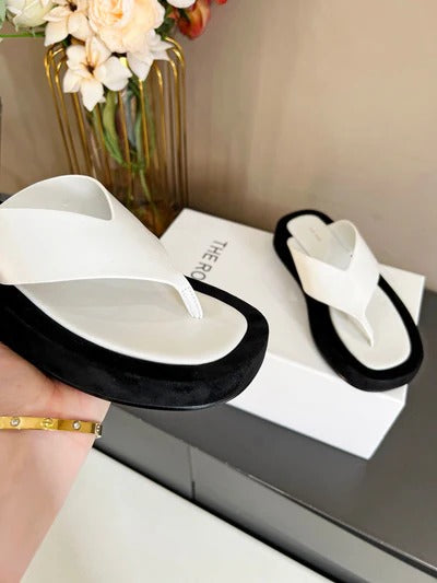 The Row Sandales Plateformes Ginza Cuir Velours Noir Blanc 293551