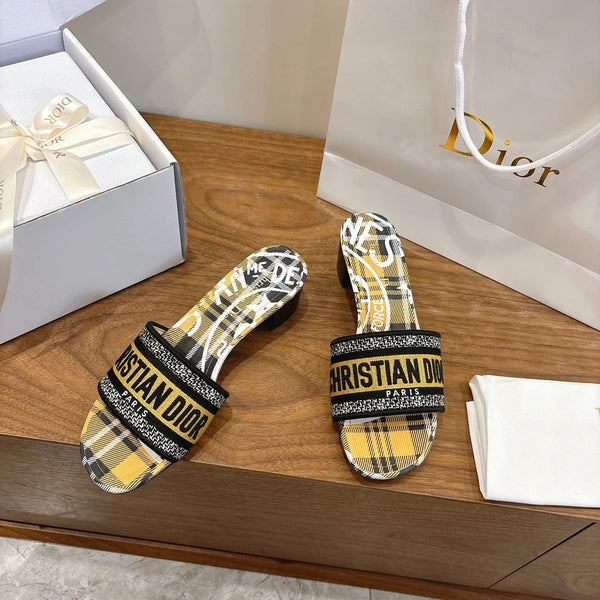 CD 26s Embroidered Sandals 45 Striped Pattern Canvas Cowhide 685549