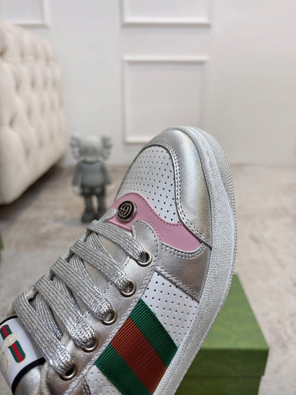 GG 26ss Screener Sneaker Sliver Pink Metallic Cowhide 697185