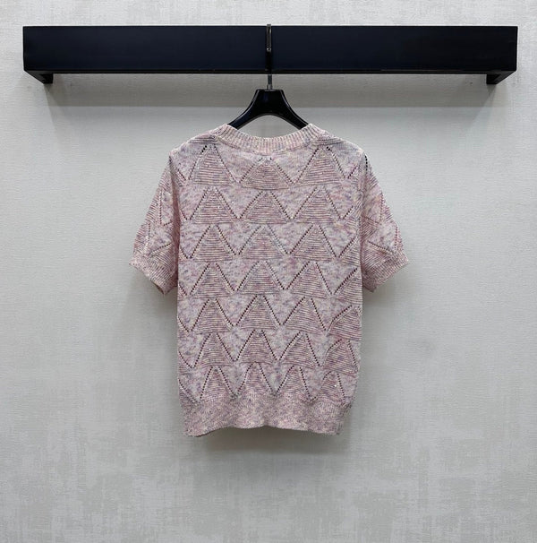 CC 2026 Wool Short-sleeved Knit Top With Metallic Logo 374878