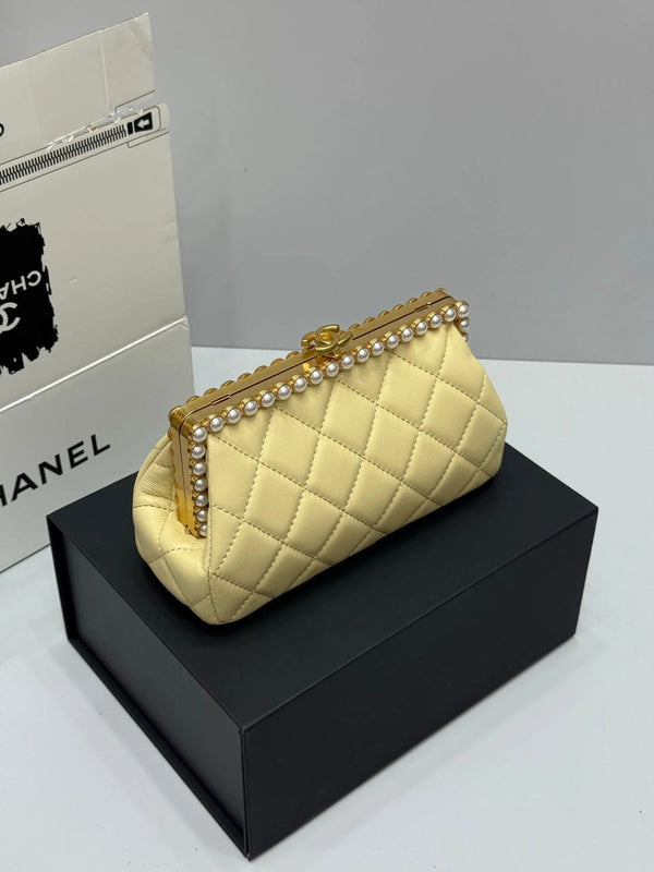 Chanel 2026 Pearl Clutch Yellow Gold Lambskin