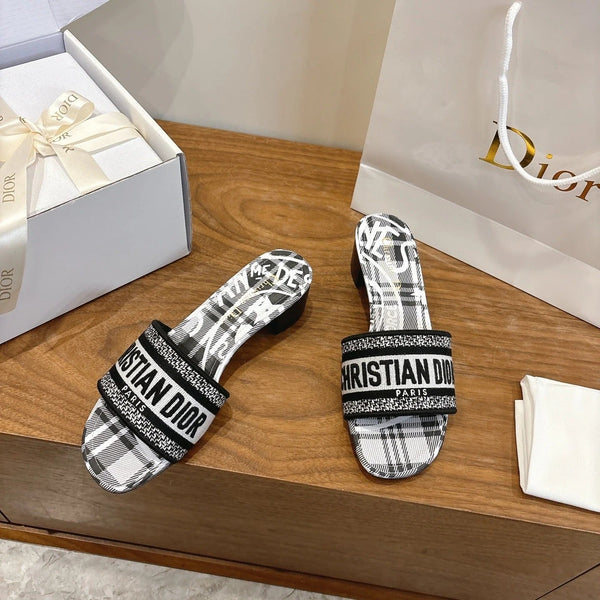 CD 26s Embroidered Sandals 45 Striped Pattern Canvas Cowhide 685549