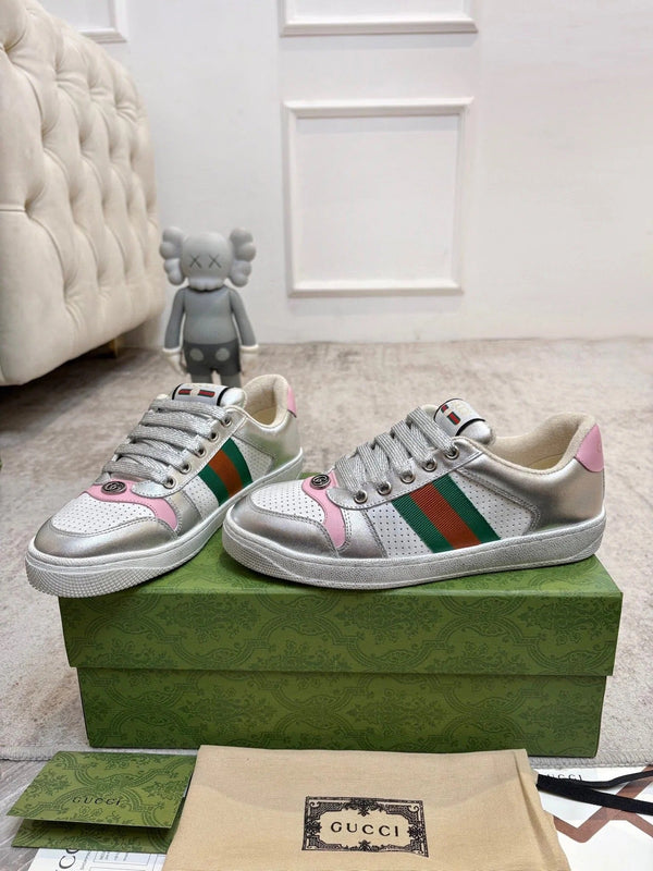 GG 26ss Screener Sneaker Sliver Pink Metallic Cowhide 697185