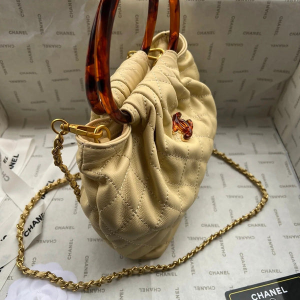 Chanel 2026 Tortoiseshell Handle Mini Bag 25cm Beige Lambskin