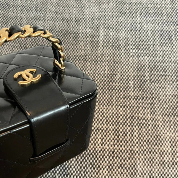 CC 2026 Vintage Mini Square Vanity Case 11cm Patent Calfskin