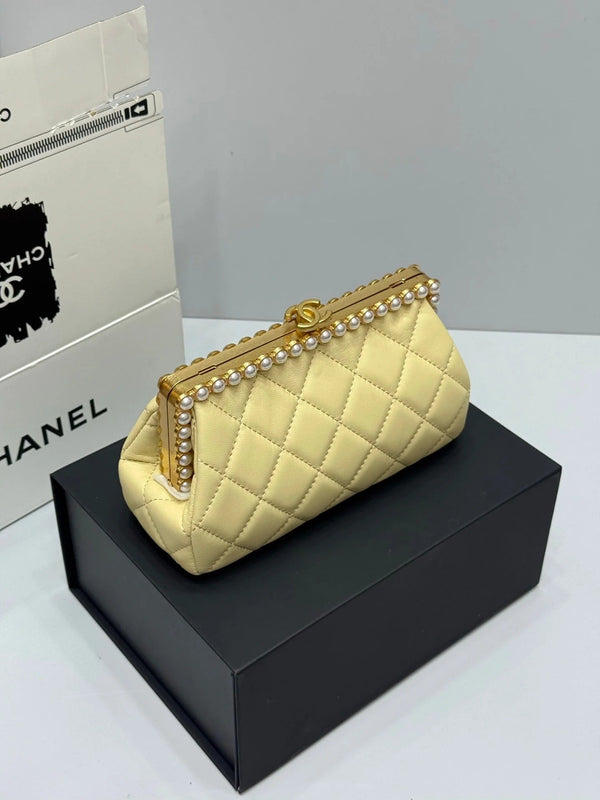 Chanel 2026 Pearl Clutch Yellow Gold Lambskin