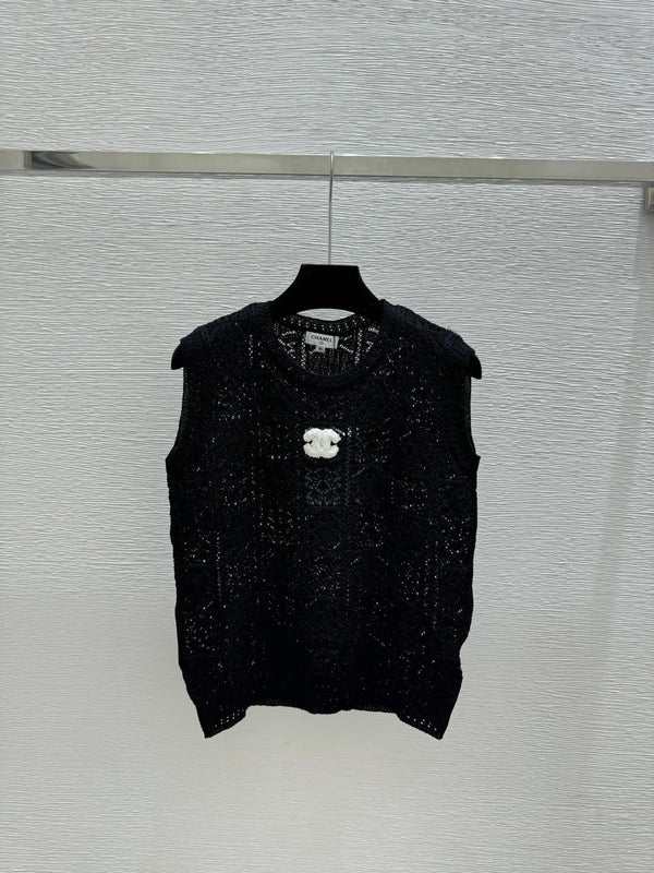 Chanel 2026 Gilet tricoté col rond ajouré Laine Polyester 170692