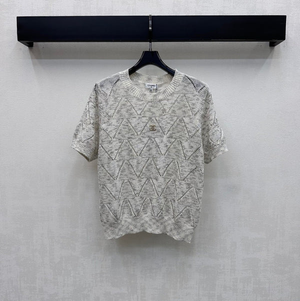 CC 2026 Wool Short-sleeved Knit Top With Metallic Logo 374878