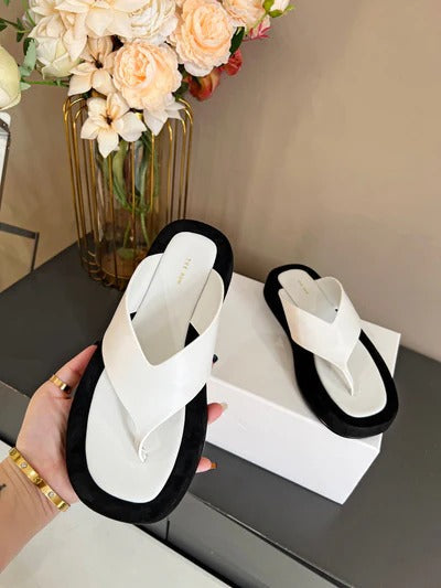 The Row Sandales Plateformes Ginza Cuir Velours Noir Blanc 293551
