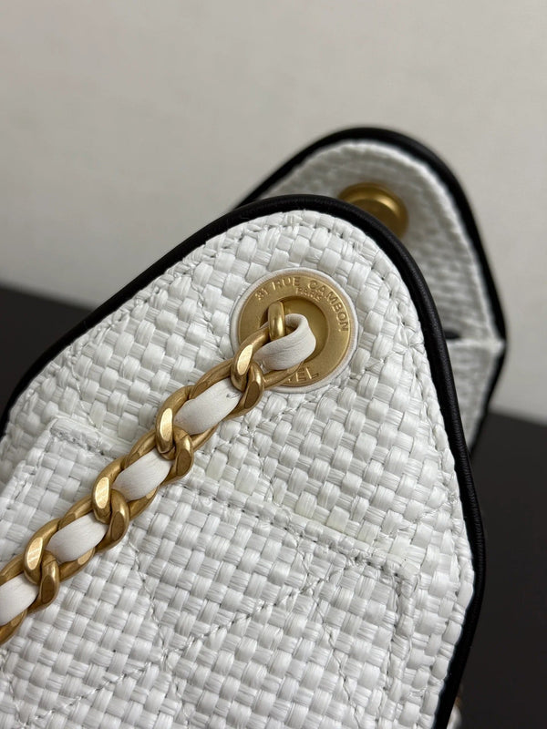 Chanel 2026 Hobo Bag 22cm White Black Woven Leather