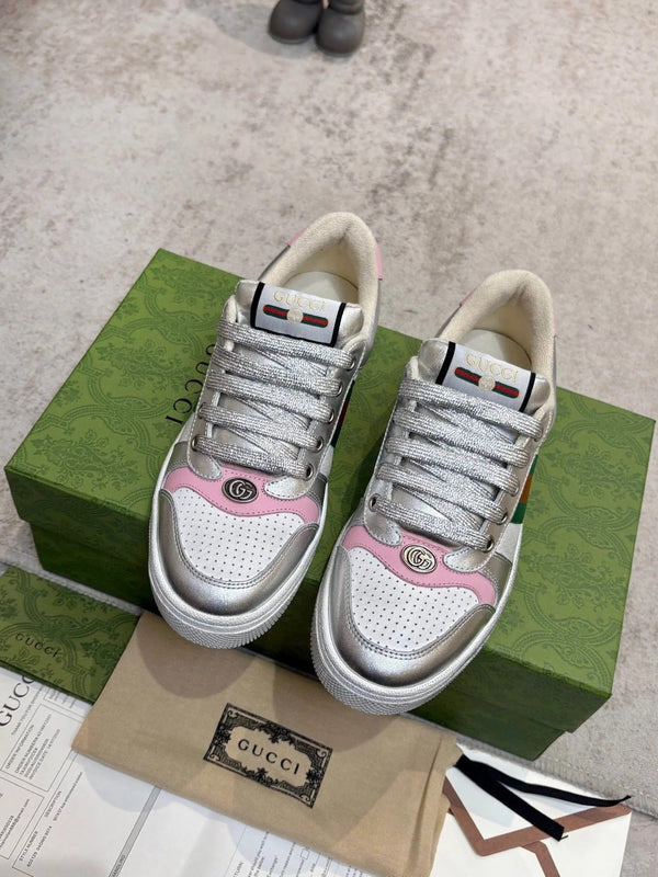 GG 26ss Screener Sneaker Sliver Pink Metallic Cowhide 697185