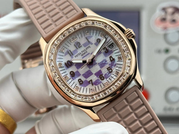 Patek Philippe Aquanaut 36mm Pink Gold Case Diamond Dial Nude Rubber Strap