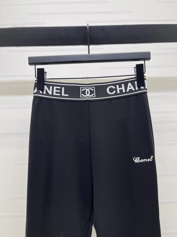 Chanel 2026 Pantalon Évasé Lettre en Sangle Coton Polyamide Noir Blanc 363365