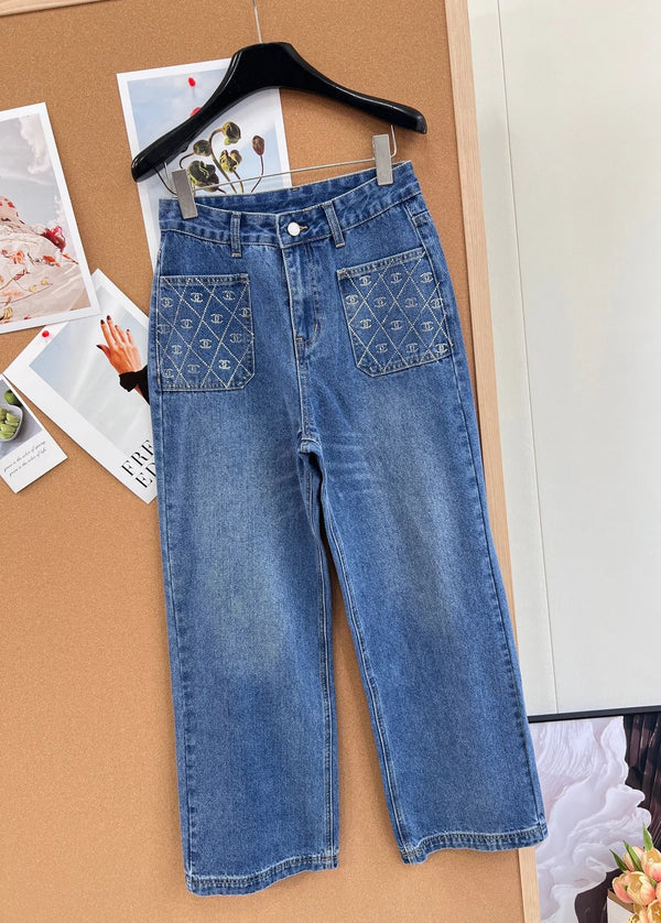 Chanel 2026 Jeans à poches strassées Coton bleu 148279