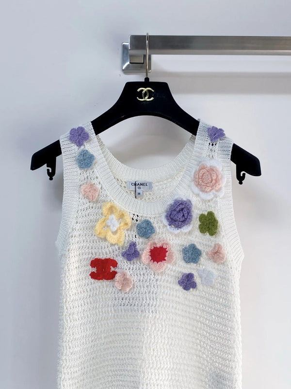 Chanel 2026 Colorful Floral Vest White mix colors Wool 149452