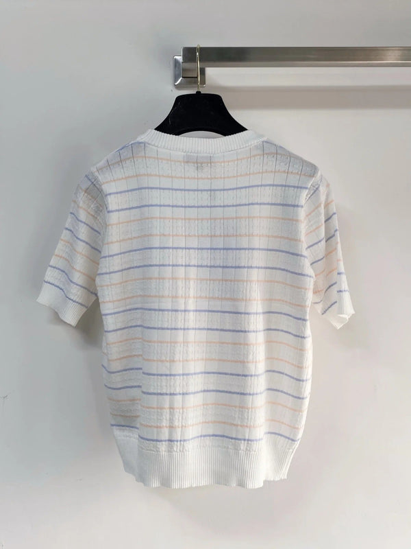 T-shirt manches courtes Chanel 2026 Vert Blanc Cachemire Laine 149440