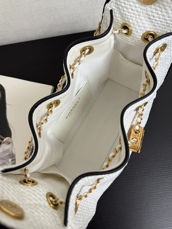 Chanel 2026 Hobo Bag 22cm White Black Woven Leather