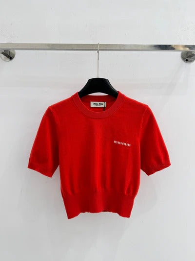 Miu 2026 T-shirt col V manches courtes Laine 341139