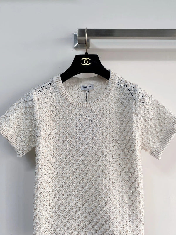 Chanel 2026 Chemise tricotée à manches courtes Laine écru 166806