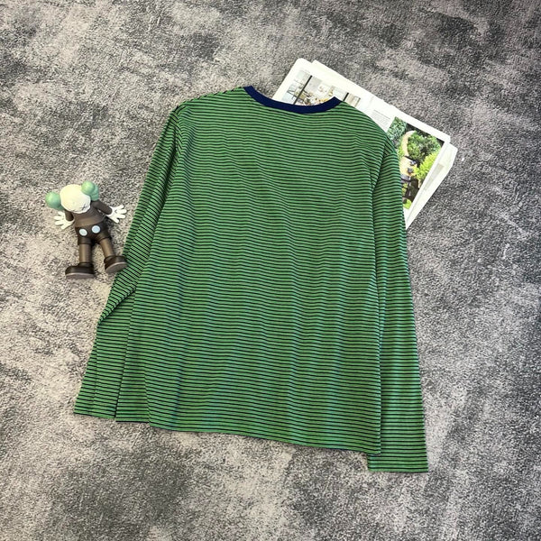 Miu 2026 Striped Long-sleeved Shirt Green Mix Blue Cotton 420187