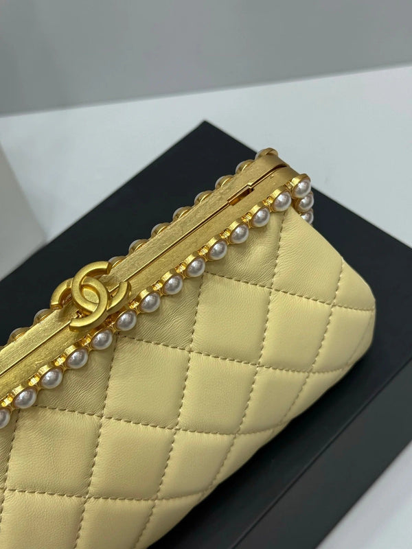 Chanel 2026 Pearl Clutch Yellow Gold Lambskin
