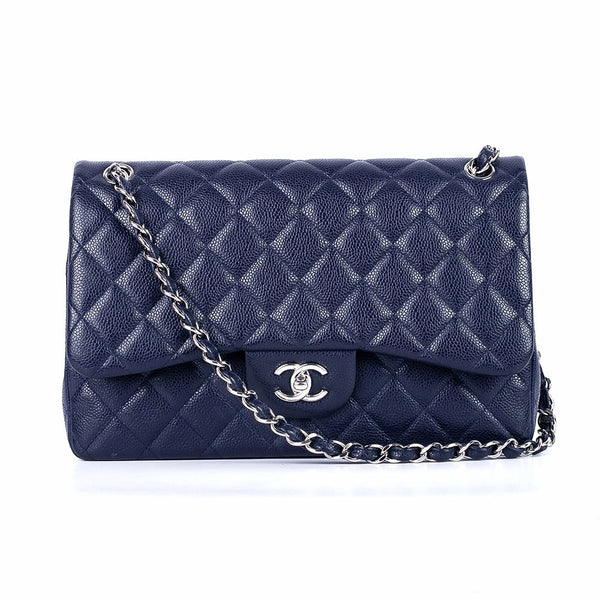 CC Classic Jumbo Navy Blue Caviar Silver Hardware