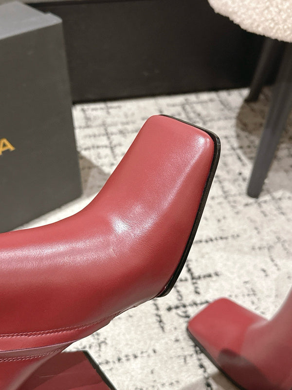 Alaia 2025 Square Toe High Heeled Ankle Boot Red Calfskin 558665
