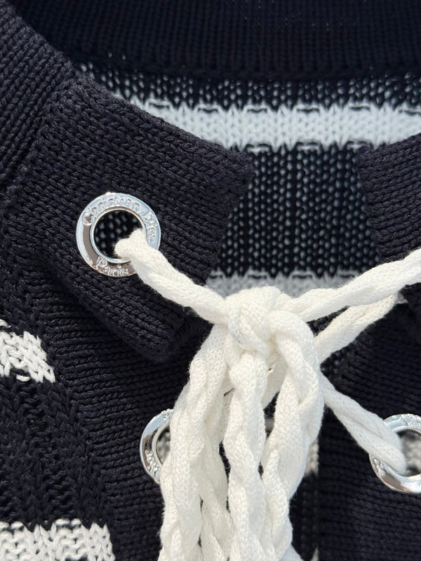 CD 25 Abito a maniche lunghe in maglia a righe in cotone nero