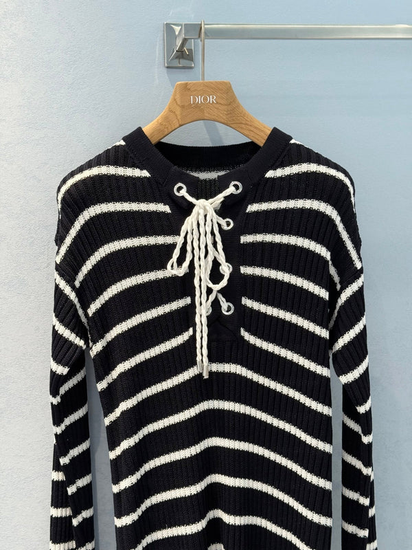 CD 25 Abito a maniche lunghe in maglia a righe in cotone nero