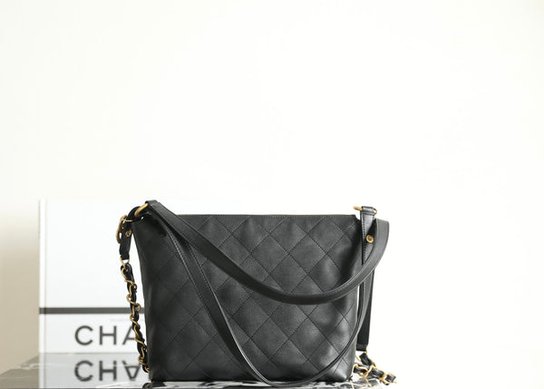 Chanel 25s Hobo Backpack Small Black Calfskin 340195