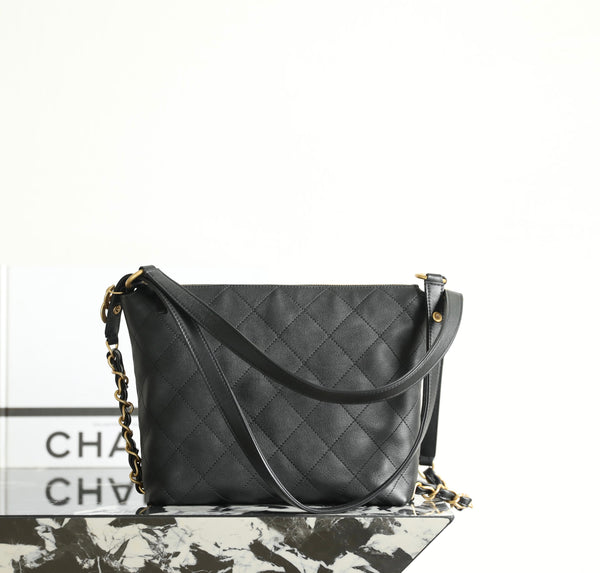 Chanel 25s Hobo Backpack Small Black Calfskin 340195