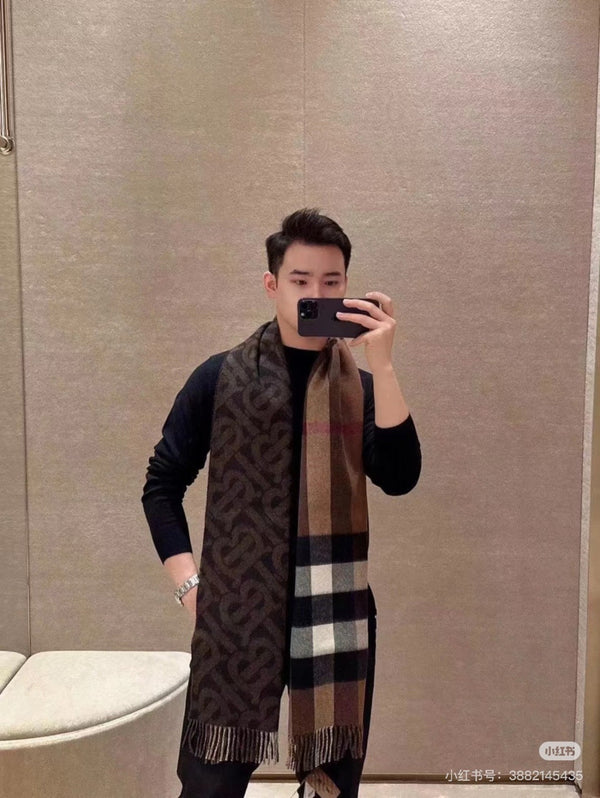 BBR Long Scarf 200CM Brown Black Cashmere 293420